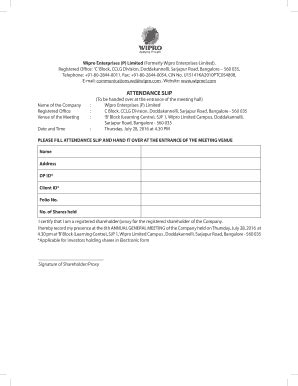 Fillable Online To Read Attendance Slip And Proxy Form Wiproel Fax