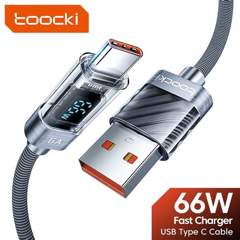 Toocki 6a Usb Type C สายเคเบิลใส 66w สายชาร์จเร็ว พร้อมจอแสดงผล สําหรับ