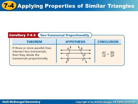 Holt Mcdougal Geometry Applying Properties Of Similar Triangles