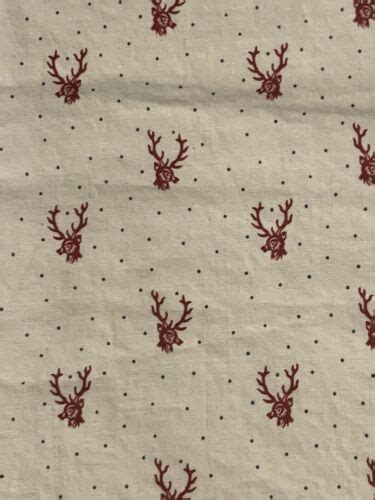 Marcus Bros Fabric Fq Cotton Quilt Vtg Red Stag On Cream Print Ebay