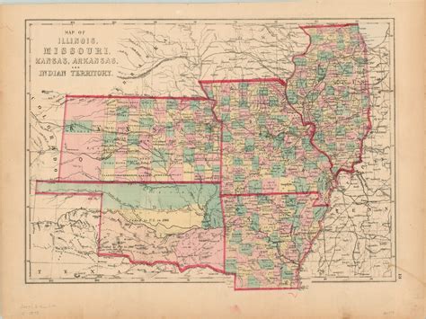 Map of Illinois, Missouri, Kansas, Arkansas, and Indian Territory ...