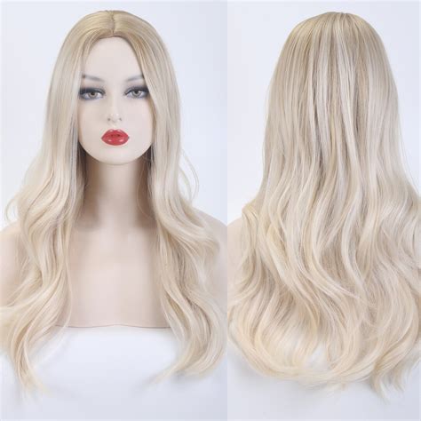 Long Wavy Platinum Blonde Wignatural Wig Middle Part Etsy