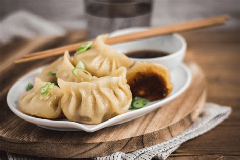 Asiatische Teigtaschen Gyoza Jiaozi Mandu Potsticker Dumplings