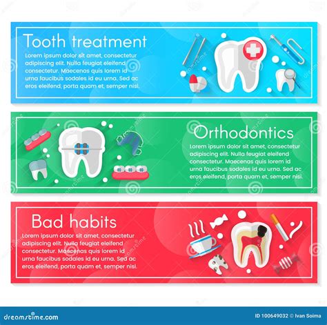 Dental Banner Background Concept With Flat Icons Vector Illustration