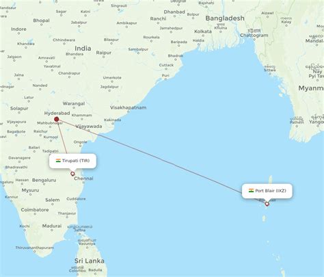 All Flight Routes From Tirupati To Port Blair TIR To IXZ Flight Routes