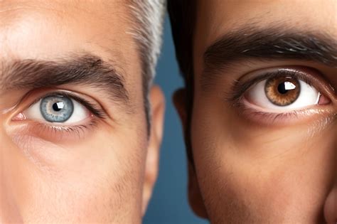 Dos Mitades De Una Cara Primer Plano De Los Hombres Con Ojos Azules Y