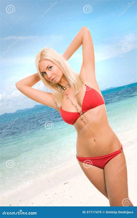 Woman In Red Bikini On The Beach Stock Image Image Of Background