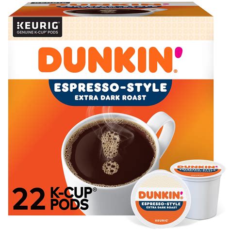 Dunkin Espresso Style Coffee Extra Dark Roast 037 Oz Keurig® K Cup® Pods 22box