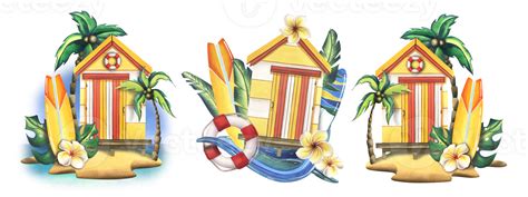 The Beach Yellow Cabin Is Wooden Striped With Surfboards Flowers And