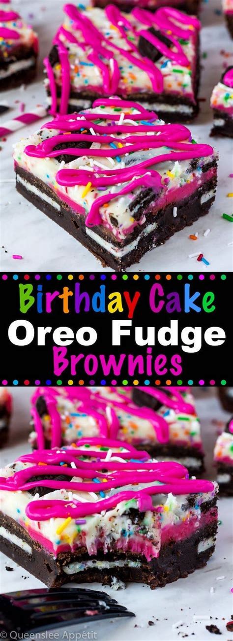 Birthday Cake Oreo Fudge Brownies With Pink Frosting And Sprinkles