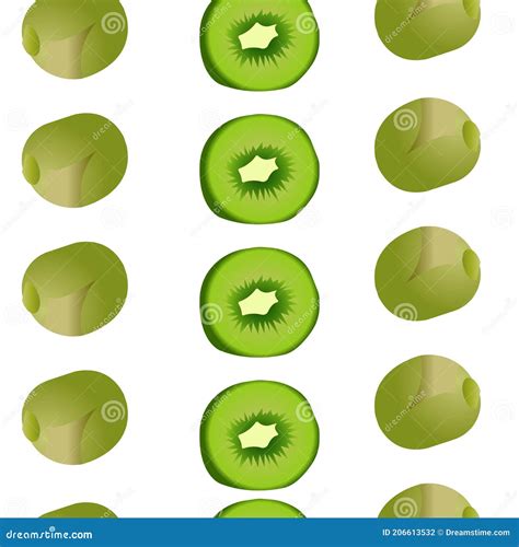 Seamless Pattern Of Whole And Sliced Kiwis Lined Up In Rows Vector