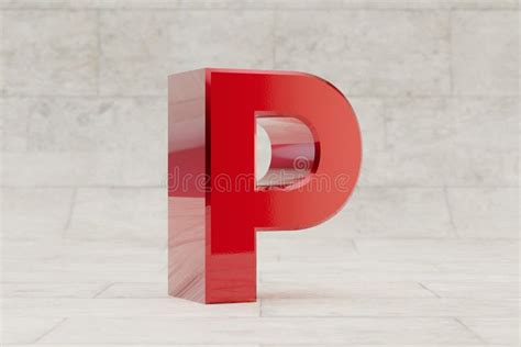 Red 3d Letter P Uppercase Glossy Red Metallic Letter On Stone Tile