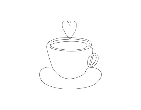 Continuous Line Drawing Of Cup Of Coffee. One Line Of Coffee. A Cup Of