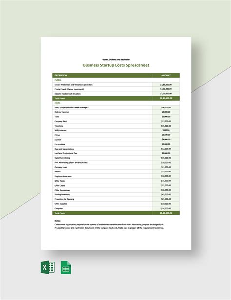 Business Start Up Costs Spreadsheet Template - Google Sheets, Excel ...