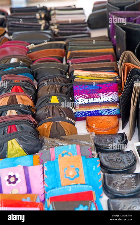 Leather and crafts at the Cotacachi market Stock Photo - Alamy