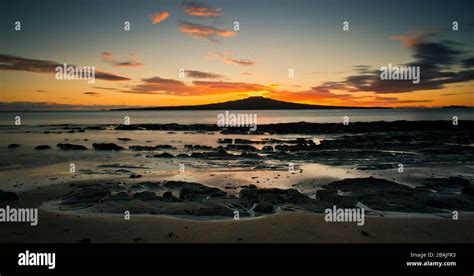 Sunrise Over Rangitoto Island Auckland New Zealand Stock Photo Alamy