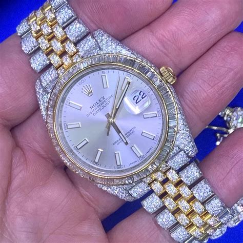 Iced Out Natural Lab Grown Diamond Rolex Datejust Watch With Two Tone