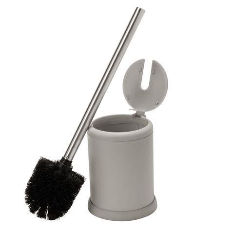 Bath Bliss Self Closing Lid Toilet Brush And Holder In Gray