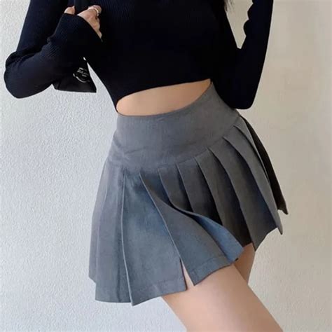 2024 Hot Sexy Split Pleated Miniskirt Women Preppy High Waist A Line