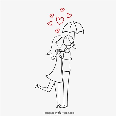 Free Vector Romantic Couple Under Umbrella