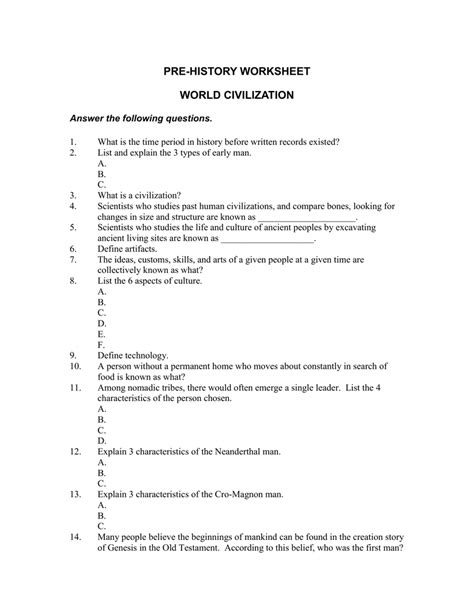 Characteristics Of Civilization Worksheet