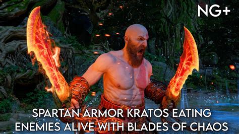 Spartan Armor Kratos Eating Enemies Alive With Blades Of Chaos God Of