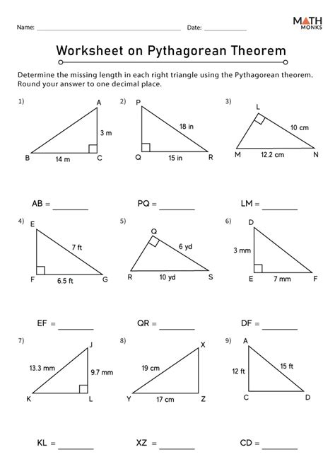 Pythagorean Theorem Worksheets Math Monks