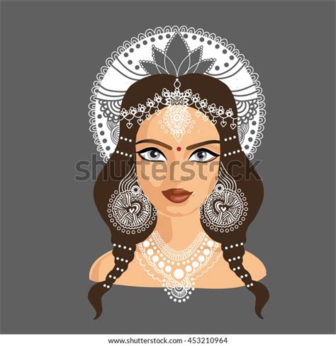 Portrait Indian Goddess Long Brown Hair Vector De Stock Libre De Regalías 453210964