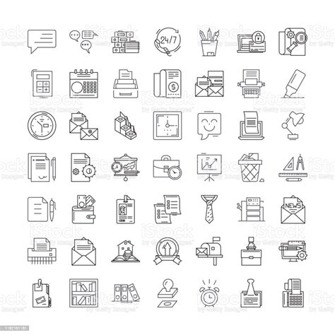 Office Linear Icons Signs Symbols Vector Line Illustration Set Stock