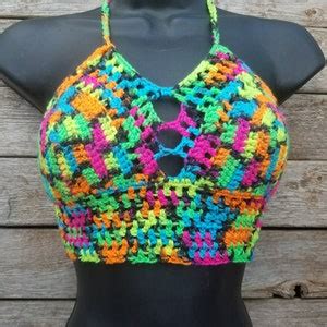 Crochet Halter Top Crochet Bikini Top Neon Crochet Crop Top Etsy