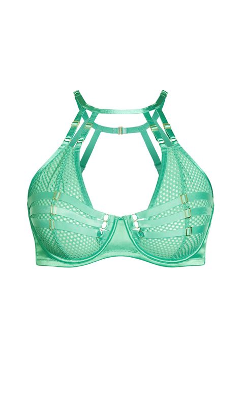 Evans Bright Green Choker And Strapping Mesh Bra Evans