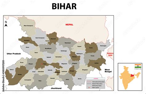 Bihar Map Political Map Of Bihar District Bihar Map With Gray Color