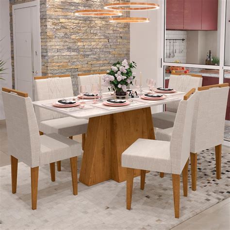 Conjunto Mesa De Jantar Cadeiras Canela Champagne Amalfi Creta