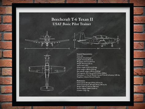 Beechcraft T-6 Texan II Print, T-6A Texan ii Blueprint, T-6C Texan ...