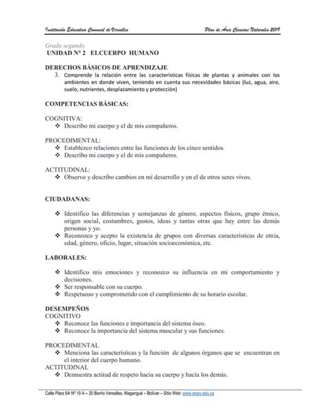 Plan De Area Ciencias Naturales 2019 Pdf