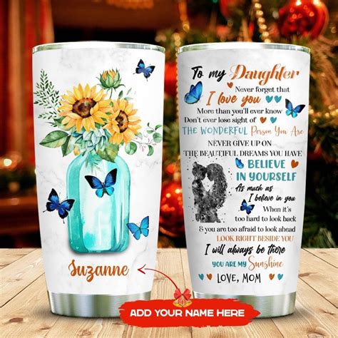 To My Daughter Sunflower Butterfly Personalized Tumbler Teeuni