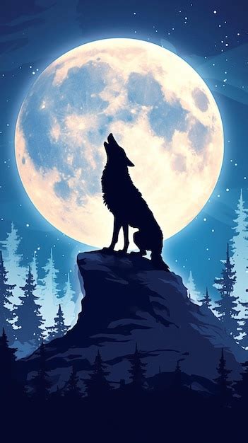 Silhueta De Lobo Aullando A La Luna En El Bosque Tapa De Pared M Vil