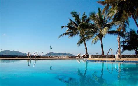 Wallpaper Sea Bay Shore Beach Coast Flag Palm Trees Swimming