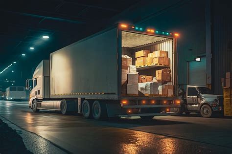 Premium Photo Modern Truck Filled With Boxes In A Shipping Bay Supply