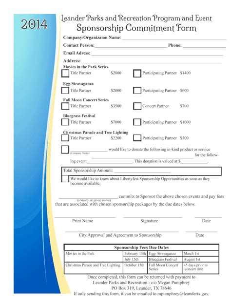 Fillable Online Leandertx Sponsorship Brochure And Commitment Form