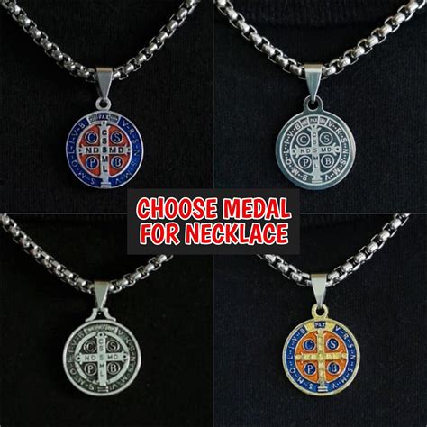 St Benedict Medal Necklace, Stainless Steel Chain 4 Pendant Types ...