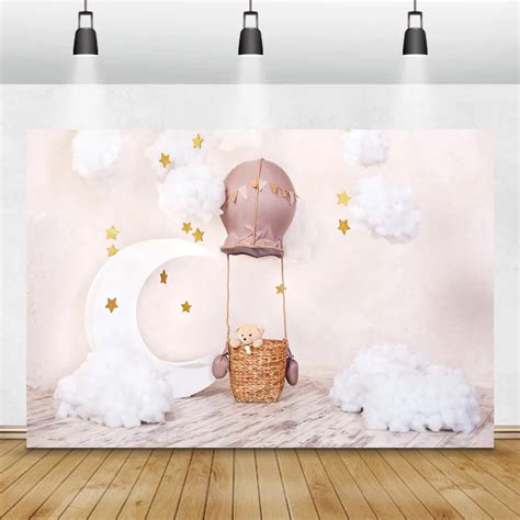 Laeacco Birthday Photophone White Clouds Stars Hot Air Balloon Gifts