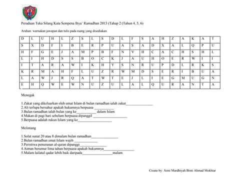 Peraduan Teka Silang Kata Sempena Ihya Ramadhan Sek Ren Tahap 2 Ppt
