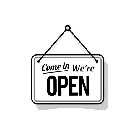 come in we're open sign in black and white color, outline line design ...