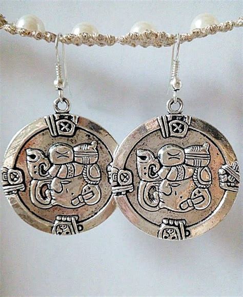 Mayan Silver Earrings Round Aztec Mexican Round Exotic Earrings