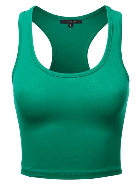 A2y A2y Women S Basic Cotton Casual Scoop Neck Sleeveless Cropped Racerback Tank Tops Green L