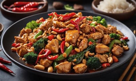 Premium Photo Kung Pao Chicken Gong Bao Ji Ding Stirfried Chicken With Peanuts