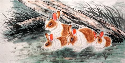 Chinese Rabbit Painting 0 4680010, 69cm x 138cm(27〃 x 54〃)