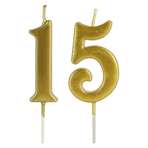 Gold 15th Birthday Candles for Cake, Number 15 1 5 Glitter Candle Party Anniversary Cakes ...