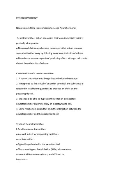 Psychopharmacology Psychopharmacology Neurotransmitters